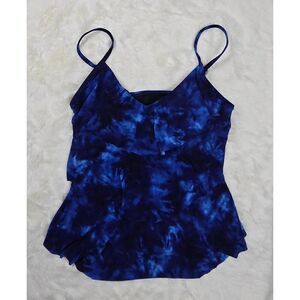 Aqua Green  Blue Tie Dye Tiered Tankini Small
